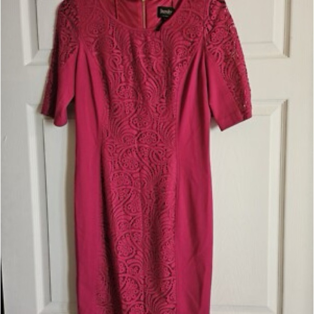 Laundry By Shelli Segal Pink Sheath Dress Puff Sleeve Midi